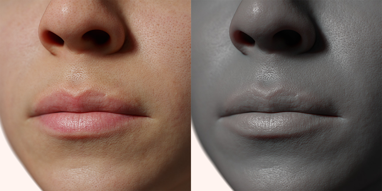 Female head scan skin pore details 